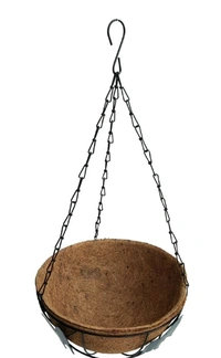 Black Color Iron  Butterfly Design Hanging Stand With 10 Inch Coco Basket  Pot -  Free Size, Black, Iron,  Pack of 1